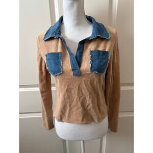 Y2K l.e.i. Terrycloth/ Denim Collared Shirt